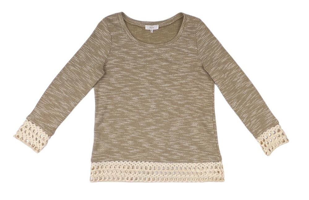 Antrhopolgie Entro Emerson Top Womens Medium Beige Long Sleeve Crochet